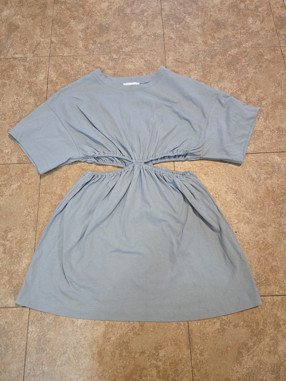 Mable Womens Slate Blue Cutout Waist Short Sleeve 100% Cotton T Shirt Dress S